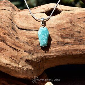 Sterling Silver Amazonite Coffin Pendant – 925 Silver, Prong Setting